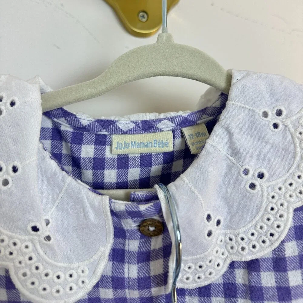 JoJo Maman Bebe Lilac Purple Fairy Applique Gingham Baby Dress & Tights Set